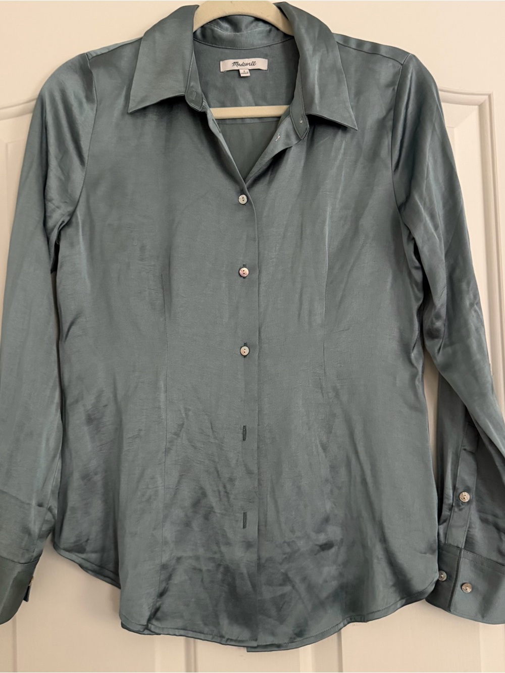 Madewell Seafoam Green Draped Button Front Blouse Size 2